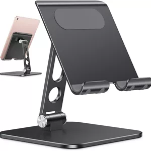 پایه نگهدارنده تبلت قابل تنظیم ارتقا یافته OMOTON، پایه مانیتور تاشو و قابل حمل سنگین، لوازم ضروری مسافرتی برای آیپد پرو/ایر/مینی، سرفیس پرو، 4.7''-15.6 اینچ، مشکی