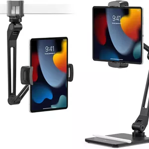 پایه آیپد Twelve South HoverBar Duo (نسل دوم) - پایه تبلت قابل تنظیم برای میز با پایه سنگین و گیره برای نصب، نگهدارنده تبلت، پایه تبلت تاشو، مناسب برای همه آیپدها، مشکی