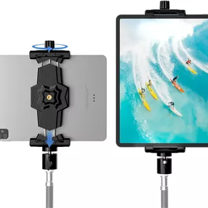 آداپتور اتصال آیپد و تلفن KDD به سه پایه با سر توپی، نگهدارنده آیپد برای سه پایه، گیره تبلت با قابلیت چرخش 360 درجه مناسب برای آیپد پرو 12.9، ایر مینی 3 4، گلکسی تب، سرفیس پرو، مونوپاد (5.3-10.6 اینچ)