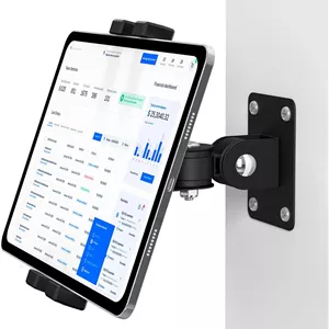 پایه دیواری آیپد، نگهدارنده دیواری تبلت - براکت چرخان 360 درجه، بازوی شیب افقی/عمودی 180 درجه، سازگار با دستگاه های 4.7 تا 12.9 اینچی از جمله آیپد پرو، مینی، ایر - ایده آل برای خانه، دفتر