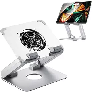 پایه نگهدارنده تبلت و مانیتور قابل حمل تاشو آلومینیومی مقاوم TACOMEGE (همراه با فن خنک کننده) مناسب برای آیپد، تبلت سامسونگ، سرفیس پرو