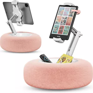 پایه نگهدارنده تبلت برای مطالعه، پایه نگهدارنده قابل تنظیم تلفن همراه برای تخت با کاسه تنقلات جداشدنی، مناسب برای کیندل/تلفن/تبلت 4.7 تا 13 اینچی، تماشای ویدیو، پخش رسانه، صورتی