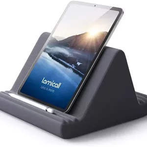 پایه نگهدارنده تبلت Lamicall، پد نرم بالش مانند برای قرارگیری روی پا - پایه تبلت برای تخت با 6 زاویه دید، مناسب برای تبلت های 4 تا 13 اینچی مانند آیپد پرو 11، 13، ایر، مینی، کیندل، گلکسی تب، کتابخوان الکترونیکی، خاکستری تیره