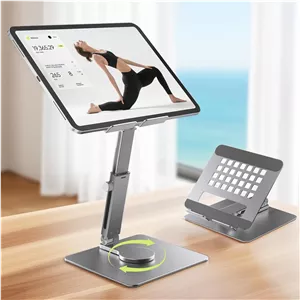 پایه تبلت با قابلیت تنظیم ارتفاع و چرخش 360 درجه - نگهدارنده رومیزی، پایه نمایشگر چرخشی برای انواع آیپد، تبلت، تلفن سامسونگ، کتابخوان الکترونیکی کیندل و غیره در اندازه 5.8 تا 12.9 اینچ