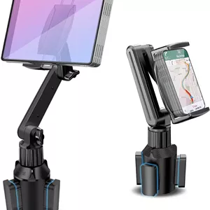 پایه نگهدارنده تبلت برای جا لیوانی خودرو، پایه 360 درجه دو مرحله ای 15 اینچی با گیره بزرگ با عمق 1.57 اینچ برای آیپد پرو 12.9/11/10.5/9.7/Air/Mini، سامسونگ گلکسی تب/Z Fold 6/5، آیفون 17/16 پرو، تبلت 4.7-12.9 اینچی