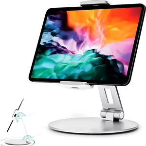 پایه تبلت Stouchi با قابلیت چرخش 360 درجه، نگهدارنده تبلت Galaxy Tab S8، پایه رومیزی قابل تنظیم برای iPad Mini 2021، Galaxy S22، کیوسک POS، Surface Pro 4، iPad Pro/Air مناسب برای تبلت و تلفن 4-14 اینچی - نقره ای