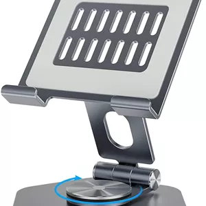 پایه تبلت آلومینیومی تاشو برای میز، نگهدارنده تبلت و آیپد با چرخش 360 درجه - پایه رومیزی قابل حمل و پایدار برای دستگاه های 5 تا 12.9 اینچی، خاکستری