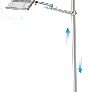 پایه نگهدارنده قابل تنظیم لپ تاپ و تبلت Shikha با پایه سه پایه، نگهدارنده بدون دست با پد چوبی، پشتیبانی فلزی چرخان و بالابر، 2 گیره فنری.
