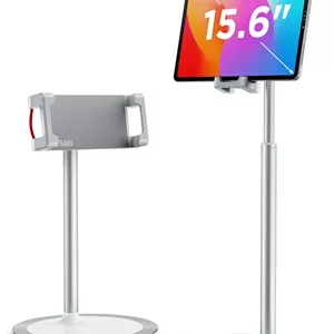 پایه نگهدارنده تبلت SAIJI، پایه مانیتور قابل حمل با قابلیت تنظیم ارتفاع، چرخش 360 درجه، پایه نگهدارنده آلیاژ آلومینیوم برای صفحه نمایش 4.7 تا 15.6 اینچ آیفون سامسونگ، آیپد، کیندل، کتابخوان الکترونیکی (نقره ای)