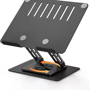 پایه نگهدارنده تبلت برای میز با پایه چرخان 360 درجه، پایه آلومینیومی تاشو و قابل تنظیم دوگانه برای دفتر کار خانگی سازگار با تبلت های 11 تا 16 اینچی، مشکی