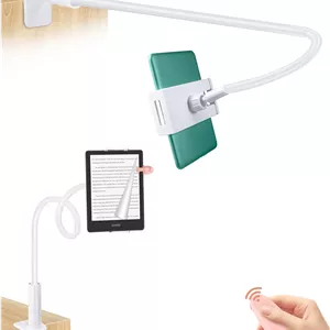 پایه نگهدارنده تبلت گردن غازی برای کتابخوانی با کیندل در تخت با ریموت ورق زن، پایه بازوی تنبل برای لوازم جانبی کیندل پیپروایت کالرسافت اسکرایب، لوازم جانبی کتابخوان الکترونیکی با کلیکر ورق زن
