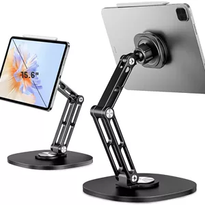 پایه نگهدارنده تبلت مغناطیسی یونیورسال OHLPRO برای میز، هولدر تاشو با چرخش 360 درجه، پایه رومیزی آلومینیومی برای آیپد/تبلت/مانیتور تا 18.5 اینچ، لوازم جانبی میز کار هدیه برای آقایان/خانم ها