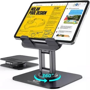 پایه تبلت رومیزی OCYCLONE با قابلیت چرخش 360 درجه و تنظیم ارتفاع، نگهدارنده تبلت و مانیتور قابل حمل، لوازم جانبی اداری سازگار با تبلت، آیپد، تلفن های همراه، سایز 4 تا 15.6 اینچ، مشکی