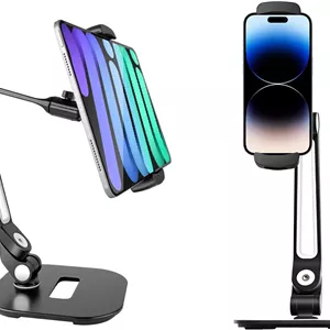 پایه نگهدارنده تبلت یونیورسال برای دستگاه های 4.9 تا 12.9 اینچی، پایه امنیتی چرخان 360 درجه برای آیپد، آیپد ایر، سامسونگ، پایه رومیزی تاشو با قابلیت تنظیم ارتفاع (مشکی)