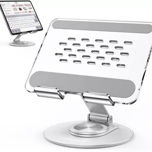 پایه نگهدارنده آیپد قابل تنظیم MoKo - با پایه چرخان 360 درجه، سازگار با دستگاه های 4.7 تا 12.9 اینچی، شفافنقره ای
