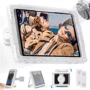 نگهدارنده ضدآب آیپد برای دوش با قابلیت چرخش 480 درجه، جمع شونده و قابل تنظیم، نصب دیواری تا 11 اینچ، نگهدارنده تبلت برای حمام و وان، دارای 2 چسب، مناسب برای آیپد و آیپد پرو 11 (سفید)