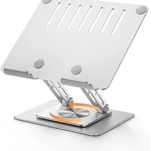 پایه نگهدارنده تبلت MESWAO برای میز با پایه چرخان 360 درجه، پایه آلومینیومی تاشو و قابل تنظیم دو میله ای برای دفتر کار خانگی سازگار با تبلت های 11 تا 16 اینچی، نقره ای