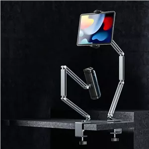 پایه نگهدارنده تبلت با قابلیت چرخش 360 درجه، سازگار با آیپد پرو 12.9 اینچی، آیپد ایر، آیپد مینی، تبلت ها، طول 36 اینچ. قابلیت تنظیم در هر زاویه (میله فلزی مشکی)