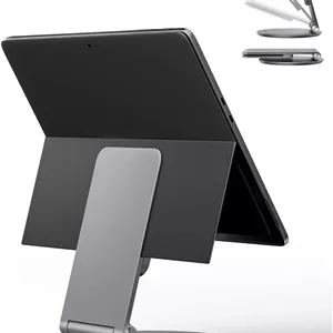 پایه نگهدارنده LULULOOK برای Surface Pro/Go - آلیاژ آلومینیوم با پایه چرخان 360 درجه، نگهدارنده/بالابر تبلت تاشو برای Microsoft Surface Pro 7/8/9/10/11 و Go 2/3/4 | لوازم جانبی میز کار قابل حمل، خاکستری
