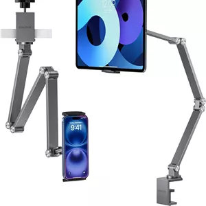 پایه تبلت و نگهدارنده گوشی موبایل LULULOOK برای میز، بازوی تاشو و چرخان 360 درجه آلومینیومی سنگین، نگهدارنده کتابخوان الکترونیکی برای تخت، پایه برای آیپد پرو، کتابخوان الکترونیکی، مانیتور قابل حمل، حداکثر 15.6 اینچ
