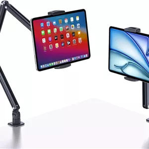 پایه نگهدارنده تبلت، بازوی قابل افزایش طول برای میز، پایه آلومینیومی با قابلیت چرخش 360 درجه با پایه فلزی، سازگار با تبلت ها و تلفن های 4.7 تا 13 اینچی، Samsung Galaxy، Kindle Fire HD