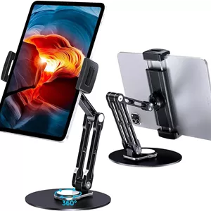پایه نگهدارنده تبلت برای آیپد، قابل تنظیم با پایه چرخان 360 درجه برای میز، پایه تبلت چرخان آلومینیومی سازگار با آیپد ایر، مینی، 10.2، 9.7، پرو 11/13 و غیره، مشکی