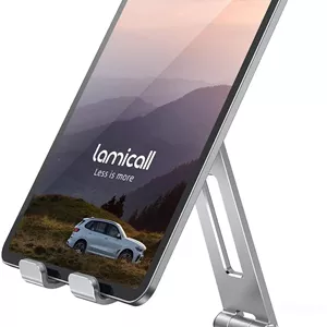 پایه نگهدارنده تبلت قابل تنظیم Lamicall - پایه تاشو تلفن، پایه رومیزی تبلت با قابلیت چرخش 360 درجه، برای تبلت های 4.7-13 اینچی مانند آیپد پرو 11، 12.9 ایر مینی، تب ها، کیندل، آیفون ایر 17 پرو مکس، نقره ای