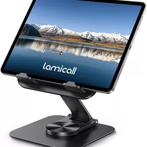 پایه تبلت قابل تنظیم Lamicall برای میز - [فوق العاده باریک و تاشو] پایه تبلت با قابلیت چرخش 360 درجه با پایه سنگین، نگهدارنده تبلت برای دستگاه های 4.7-13 اینچی، آیپد پرو ایر مینی، کیندل، آیفون 17 پرو مکس