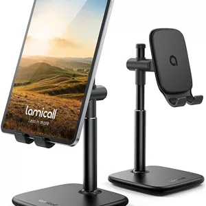 پایه تبلت آلومینیومی Lamicall، نگهدارنده آیپد رومیزی - پایه تبلت با قابلیت تنظیم ارتفاع برای دسکتاپ، با پایه سنگین 1.5 پوندی، برای آیپد پرو 12.9، مینی، ایر، کیندل، گلکسی تب، دستگاه های 4-12.9 اینچی، مشکی
