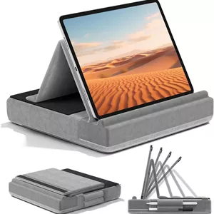 پایه نگهدارنده تبلت KDD، هولدر آیپد چند زاویه برای استفاده روی پا، تخت و میز، پایه تاشو نرم با جای قلم، سازگار با آیپد پرو 12.9، 10.5، 11، ایر، مینی، تلفن، کتاب و کتابخوان الکترونیکی