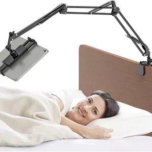 Tablet Holder for Bed, Adjustable iPad Bed Stand with 360° Rotation, 37.6 inches Foldable Aluminum Arm Mount for iPad mini/Air and All 4.7-12.9