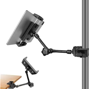 نگهدارنده تبلت برای پایه میکروفون، پایه نگهدارنده آیپد قابل تنظیم، نگهدارنده تبلت با گیره برای میله، میز، کابینت آشپزخانه، سازگار با آیپد، آیفون، تلفن های هوشمند اندرویدی 4.7 تا 12.9 اینچی