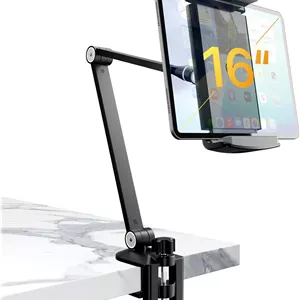 پایه نگهدارنده تبلت - پایه رومیزی آیپد قابل تنظیم با پایه چرخان 360 درجه برای دستگاه های 6.3-16 اینچی - بازوی تاشو آلومینیومی آیپد برای میز، تخت، آشپزخانه - سازگار با آیفون، آیپد، تبلت، مانیتور قابل حمل