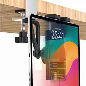 نگهدارنده تبلت کابینت آشپزخانه GDZN، [گیره فلزی C شکل] پایه تبلت زیر کابینتی با چرخش 360 درجه برای آیپد پرو 11 12.9 ایر مینی، گلکسی تب، زد فولد، فایر، کتابخوان الکترونیکی، سرفیس پرو، دستگاه های 4-13 اینچی