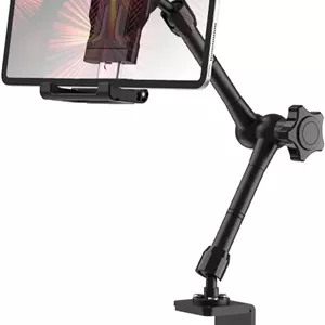 نگهدارنده تبلت کابینتی برای آشپزخانه/کمد، بازوی فلزی تاشو و قابل تنظیم 360 درجه، پایه گیره ای رومیزی برای آیپد پرو 13 ایر مینی، دستگاه های 6.1-15.6 اینچی و قاب های ضخیم [تا 1.18 اینچ]