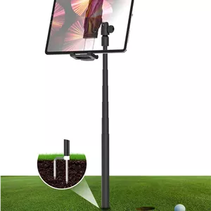 پایه تبلت تک پایه گلف با میخ های زمینی، پایه تبلت فلزی تاشو 360 درجه با نصب سریع برای استفاده در فضای باز، مناسب برای آیپد پرو/ایر/مینی، گلکسی، دستگاه های 6.1-15.6 اینچی و قاب های ضخیم [تا 1.18 اینچ]