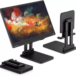 پایه تبلت Pepper Jobs، پایه محکم و بادوام، تاشو دو لوله ای برای آیپد پرو، یونیورسال، پایه مانیتور قابل حمل با قابلیت تنظیم ارتفاع و زاویه دید، فوق العاده پایدار (مشکی)