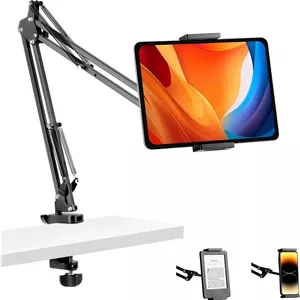نگهدارنده تبلت برای میز، پایه آیپد و نگهدارنده تلفن برای میز، پایه رومیزی تبلت بالای سر برای تخت با چرخش 360 درجه، سازگار با دستگاه های 4.7-13 اینچی آیفون، آیپد و کیندل