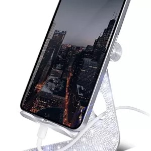 پایه تبلت کریستالی براق برای میز، نگهدارنده تبلت قابل تنظیم اکلیلی، پایه نگهدارنده سازگار با آیپد پرو 11، 9.7، 10.5، 12.9 ایر مینی 4 3 2، کیندل، نکسوس، تبلت های 4-13 اینچی (نقره ای)