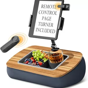 پایه نگهدارنده تبلت و کتابخوان با بالشتک نرم، دارای جای لیوان و خوراکی، گیره چرخان 360 درجه مناسب برای کتابخوان، موبایل و تبلت 4.7 تا 13 اینچ - خاکستری