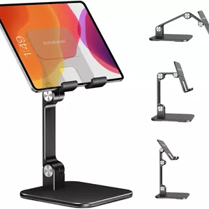 پایه آیپد آلومینیومی elitehood برای میز [فوق العاده پایدار و محکم]، پایه تبلت با قابلیت تنظیم ارتفاع، نگهدارنده تبلت قابل حمل برای دفتر کار خانگی، سازگار با آیپد پرو 12.9، آیپد ایر مینی 6 5 4 3، مشکی
