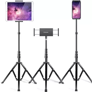 پایه نگهدارنده آیپد آلومینیومی Elitehood، سه پایه تبلت قابل تنظیم 65 اینچی، پایه نگهدارنده آیپد با قابلیت چرخش 360 درجه برای زمین، سازگار با تبلت ها و تلفن های 4.7-13 اینچی