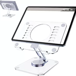 پایه تبلت آکریلیک چرخان 360 درجه، پایه رومیزی قابل تنظیم تاشو سازگار با آیپد پرو، ایر، مینی، کیندل، سرفیس پرو، گلکسی تب، تلفن، 4-13 اینچ، شفاف
