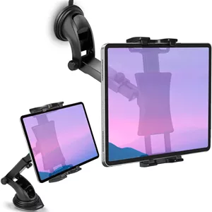 پایه نگهدارنده تبلت برای داشبورد و شیشه جلوی خودرو، چرخش 360 درجه، مناسب برای آیپد پرو 12.9/11/10.5/9.7/Air/Mini، تبلت سامسونگ گلکسی تب، تبلت و گوشی های 4.7-12.9 اینچی، دارای پد ژلی چسبنده و فنجان مکنده TPU