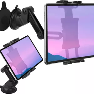 پایه نگهدارنده تبلت برای داشبورد و شیشه اتومبیل، نگهدارنده یونیورسال 360 درجه با مکنده برای آیپد پرو 12.9/11/10.5/9.7/Air/Mini 6 5 4، سامسونگ گلکسی، تبلت و تلفن 4.7-12.9 اینچی، 1 * پد چسبنده TPU