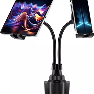 پایه نگهدارنده تبلت دوگانه فنجانی برای خودرو با قابلیت چرخش 360 درجه، گردن انعطاف پذیر بلند و اندازه جهانی قابل تنظیم مناسب برای اکثر تبلت های 4.7 تا 10 اینچ