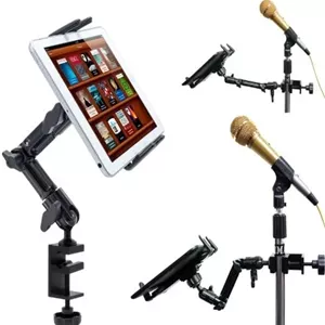 پایه نگهدارنده تبلت ChargerCity با قابلیت تنظیم 4 طرفه، ساخته شده از آلیاژ آلومینیوم، مناسب برای میله/پایه میکروفون، استند پودیوم، گیره نگهدارنده تبلت برای آیپد پرو ایر مینی گلکسی تب سرفیس بوک پرو پیکسل