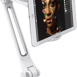 پایه رومیزی آیپد AboveTEK، نگهدارنده گیره تبلت قابل تنظیم چند زاویه، بازوی چرخان 360 درجه پایه تبلت آلومینیومی، مناسب برای تبلت/تلفن/آیپد مینی 4 تا 11 اینچی برای خانه، دفتر، آشپزخانه، کنار تخت (سفید)