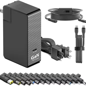 شارژر 100 واتی USB-C مدل HKY با کابل 6 فوتی USB-C و کابل تریگر PD بشکه ای با خروجی قابل تنظیم 5V-9V-12V-15V-20V و 15 عدد کانکتور برای مک بوک، دِل، اچ پی، لنوو، ایسوس، ایسر، سرفیس، ال جی، ام اس آی، توشیبا، لپ تاپ، کروم بوک