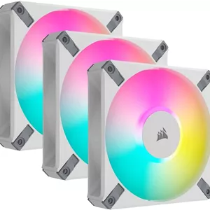 کیت سه تایی فن 120 میلی‌متری Corsair iCUE AF120 RGB ELITE PWM، بلبرینگ دینامیکی سیال، کنترل PWM، سرعت فن 550-2100 دور در دقیقه، جریان هوای 13.8 - 65.57 CFM، Lighting Node Core، 3 عدد، سفید | CO-9050158-WW